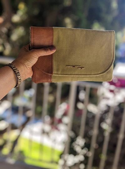 Alternate image for Clutch Handbag in Retro Green Corduroy - The Grip