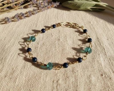 Alternate image for Lapis Lazuli, Peacock Glass and Brass Bracelet