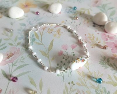 Alternate image for Porcelain Flower Beaded Sterling Silver Bracelet