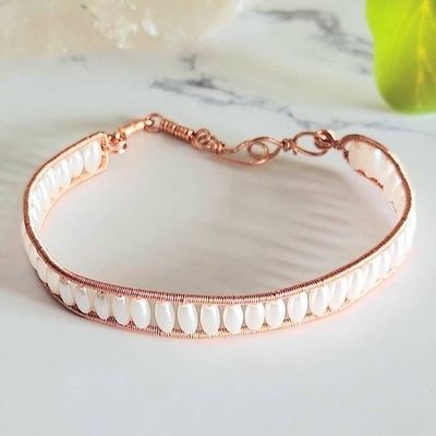 Primary image for Faux Pearl Copper Wire Wrapped Cuff Bracelet