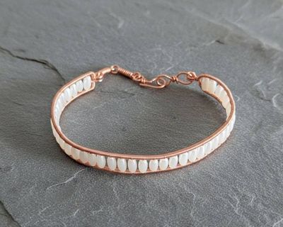Alternate image for Faux Pearl Copper Wire Wrapped Cuff Bracelet