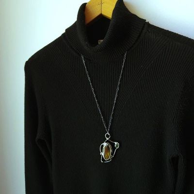 Alternate image for Tiger Eye and Labradorite Necklace, Handmade Mixed Stone Artisan Pendant, Statement Jewelry