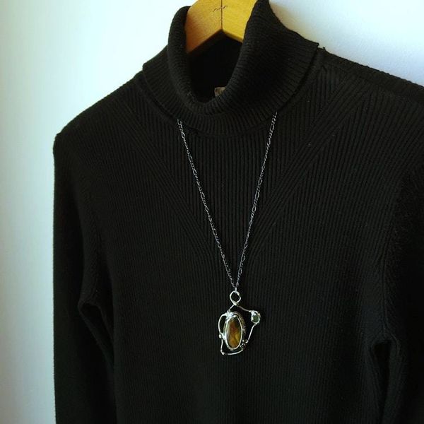 Alternate image for Tiger Eye and Labradorite Necklace, Handmade Mixed Stone Artisan Pendant, Statement Jewelry