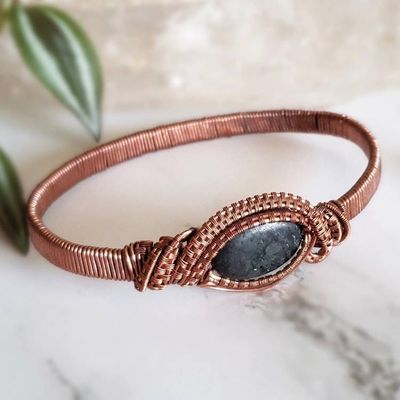 Alternate image for Anthophyllite Copper Wire Wrapped Bangle Bracelet
