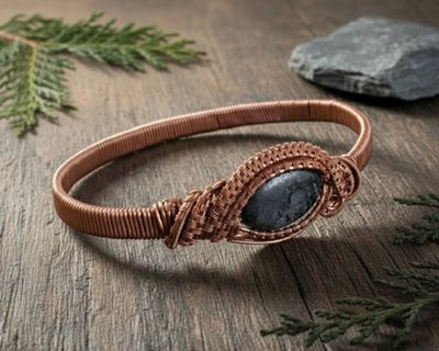 Alternate image for Anthophyllite Copper Wire Wrapped Bangle Bracelet