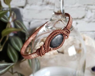 Alternate image for Anthophyllite Copper Wire Wrapped Bangle Bracelet