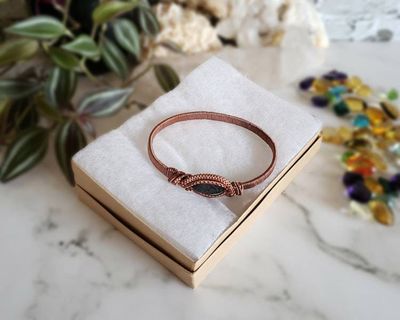 Alternate image for Anthophyllite Copper Wire Wrapped Bangle Bracelet