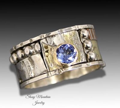 Alternate image for Bespoke Tanzanite Ring, Handcrafted Unique Engagement, Anniversary or Wedding Ring, One of a Kind Mixed Metal Gemstone Ring