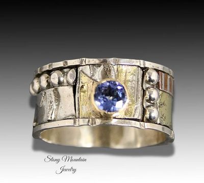 Alternate image for Bespoke Tanzanite Ring, Handcrafted Unique Engagement, Anniversary or Wedding Ring, One of a Kind Mixed Metal Gemstone Ring