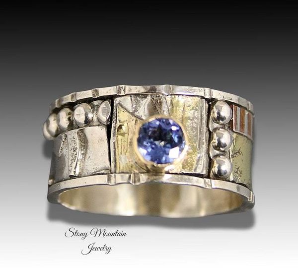 Alternate image for Bespoke Tanzanite Ring, Handcrafted Unique Engagement, Anniversary or Wedding Ring, One of a Kind Mixed Metal Gemstone Ring