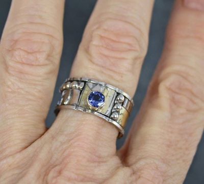 Alternate image for Bespoke Tanzanite Ring, Handcrafted Unique Engagement, Anniversary or Wedding Ring, One of a Kind Mixed Metal Gemstone Ring