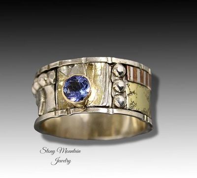 Alternate image for Bespoke Tanzanite Ring, Handcrafted Unique Engagement, Anniversary or Wedding Ring, One of a Kind Mixed Metal Gemstone Ring
