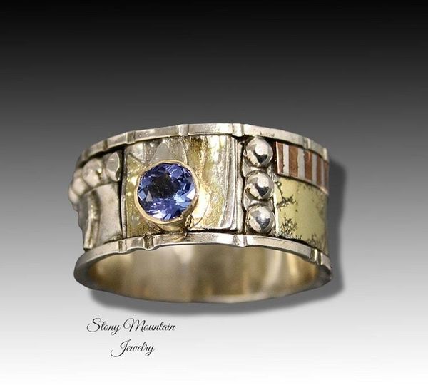 Alternate image for Bespoke Tanzanite Ring, Handcrafted Unique Engagement, Anniversary or Wedding Ring, One of a Kind Mixed Metal Gemstone Ring