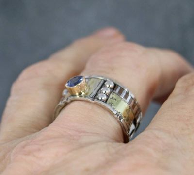 Alternate image for Bespoke Tanzanite Ring, Handcrafted Unique Engagement, Anniversary or Wedding Ring, One of a Kind Mixed Metal Gemstone Ring