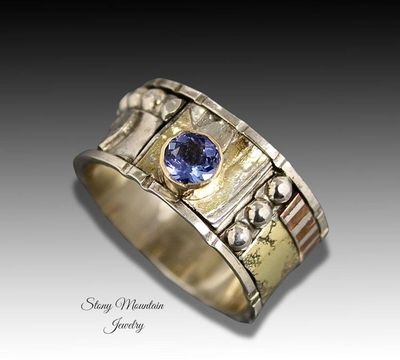Alternate image for Bespoke Tanzanite Ring, Handcrafted Unique Engagement, Anniversary or Wedding Ring, One of a Kind Mixed Metal Gemstone Ring