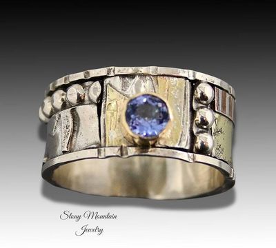 Alternate image for Bespoke Tanzanite Ring, Handcrafted Unique Engagement, Anniversary or Wedding Ring, One of a Kind Mixed Metal Gemstone Ring