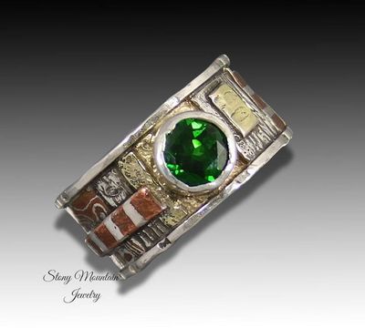 Alternate image for Unique Bespoke Chrome Diopside Ring, One of a Kind Scupltural Handcrafted Mixed Metal Statement Ring