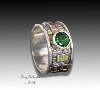 Alternate image for Unique Bespoke Chrome Diopside Ring, One of a Kind Scupltural Handcrafted Mixed Metal Statement Ring