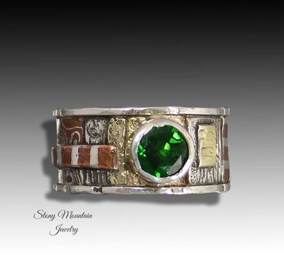 Alternate image for Unique Bespoke Chrome Diopside Ring, One of a Kind Scupltural Handcrafted Mixed Metal Statement Ring
