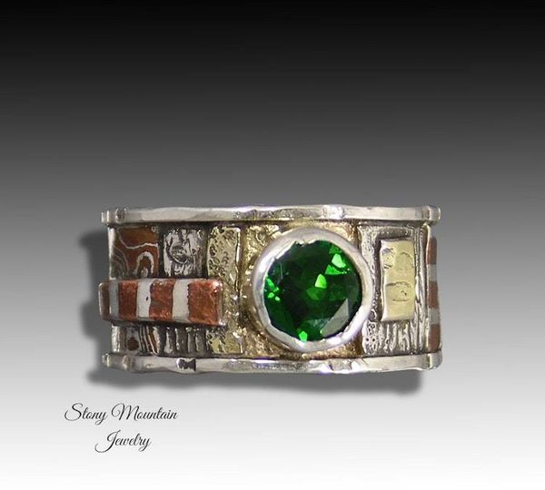 Alternate image for Unique Bespoke Chrome Diopside Ring, One of a Kind Scupltural Handcrafted Mixed Metal Statement Ring