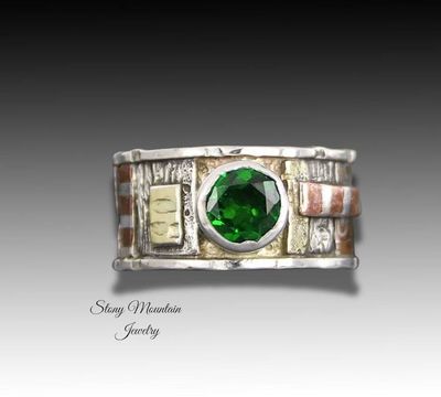Alternate image for Unique Bespoke Chrome Diopside Ring, One of a Kind Scupltural Handcrafted Mixed Metal Statement Ring