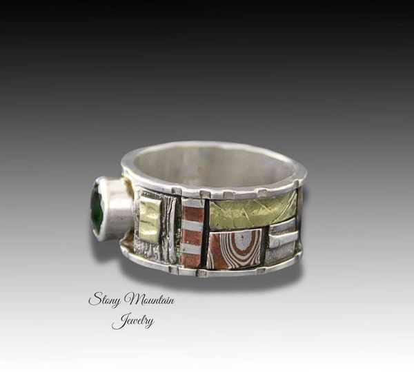 Alternate image for Unique Bespoke Chrome Diopside Ring, One of a Kind Scupltural Handcrafted Mixed Metal Statement Ring
