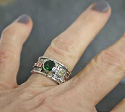 Alternate image for Unique Bespoke Chrome Diopside Ring, One of a Kind Scupltural Handcrafted Mixed Metal Statement Ring