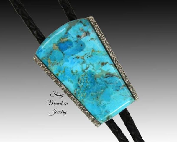 Alternate image for Kingman Turquoise Bolo Tie in Nickel Silver, Unique Handcrafted Wedding Bolo Tie, The Maverick Collection
