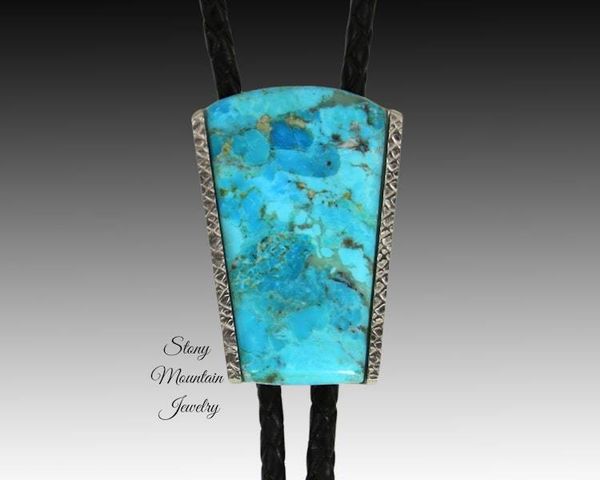 Alternate image for Kingman Turquoise Bolo Tie in Nickel Silver, Unique Handcrafted Wedding Bolo Tie, The Maverick Collection