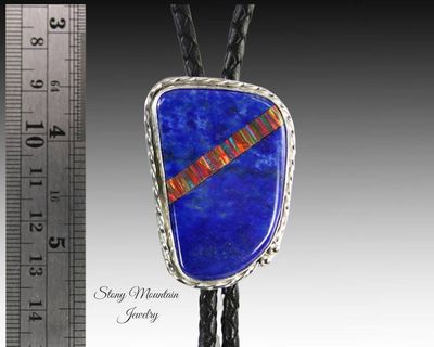 Alternate image for Custom Inlay Bolo Tie, Designer Bolo Tie Lapis Lazuli & Bello Opal, One of a Kind Wedding Bolo Tie, Fathers Day Gift, Alternative Necktie