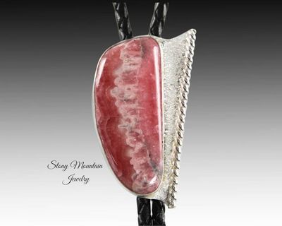Alternate image for Rhodochrosite Bolo Tie, Sterling Silver Bolo Ties for Men or Women, Handcrafted Wedding Bolo Tie, Unique Stone Bolo Tie, Western Bolo Tie