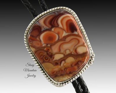 Primary image for Unique Handcrafted Bolo Tie in Sterling Silver with Rolling Hills Dolomite Stone, Custom Wedding Bolo Ties, Great Groomsmen Gift