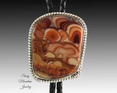 Alternate image for Unique Handcrafted Bolo Tie in Sterling Silver with Rolling Hills Dolomite Stone, Custom Wedding Bolo Ties, Great Groomsmen Gift