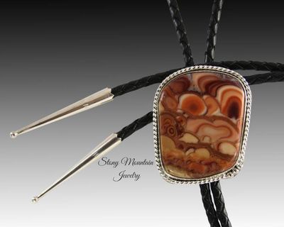 Alternate image for Unique Handcrafted Bolo Tie in Sterling Silver with Rolling Hills Dolomite Stone, Custom Wedding Bolo Ties, Great Groomsmen Gift
