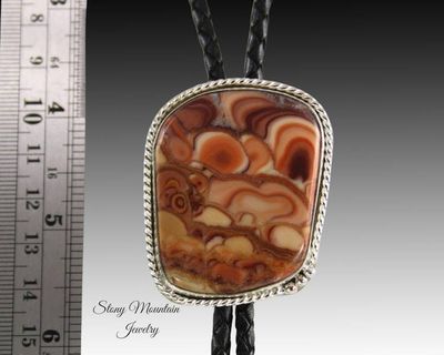 Alternate image for Unique Handcrafted Bolo Tie in Sterling Silver with Rolling Hills Dolomite Stone, Custom Wedding Bolo Ties, Great Groomsmen Gift