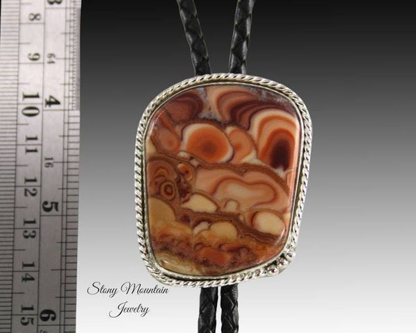 Alternate image for Unique Handcrafted Bolo Tie in Sterling Silver with Rolling Hills Dolomite Stone, Custom Wedding Bolo Ties, Great Groomsmen Gift