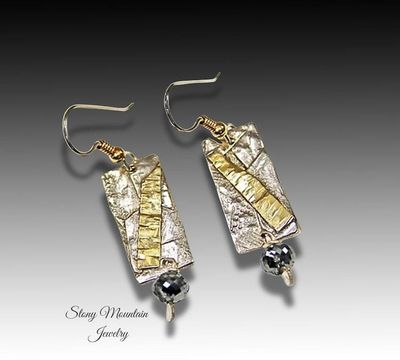 Alternate image for Black Diamond Earrings, Modern Mixed Metal Designer Earrings, Contemporary Handmade Artisan Statement Earrings