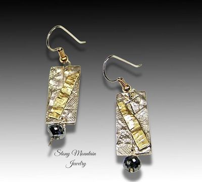 Alternate image for Black Diamond Earrings, Modern Mixed Metal Designer Earrings, Contemporary Handmade Artisan Statement Earrings