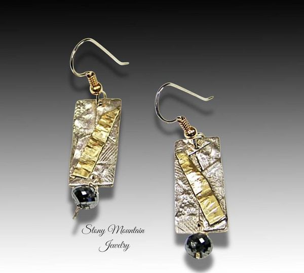 Alternate image for Black Diamond Earrings, Modern Mixed Metal Designer Earrings, Contemporary Handmade Artisan Statement Earrings