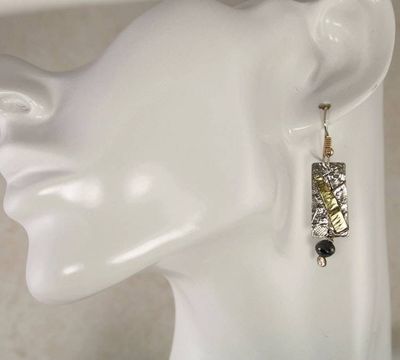Alternate image for Black Diamond Earrings, Modern Mixed Metal Designer Earrings, Contemporary Handmade Artisan Statement Earrings