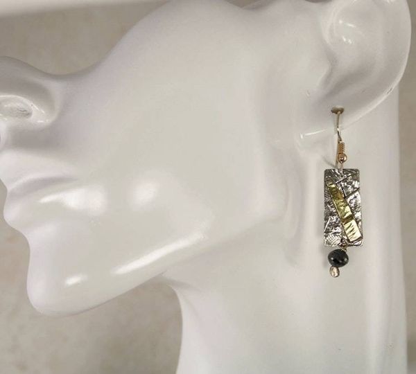 Alternate image for Black Diamond Earrings, Modern Mixed Metal Designer Earrings, Contemporary Handmade Artisan Statement Earrings