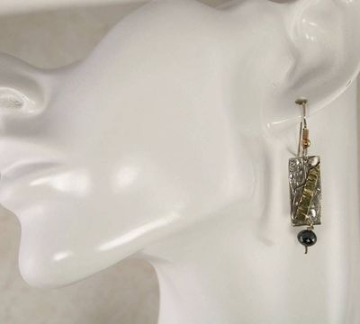 Alternate image for Black Diamond Earrings, Modern Mixed Metal Designer Earrings, Contemporary Handmade Artisan Statement Earrings