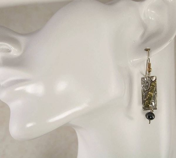 Alternate image for Black Diamond Earrings, Modern Mixed Metal Designer Earrings, Contemporary Handmade Artisan Statement Earrings