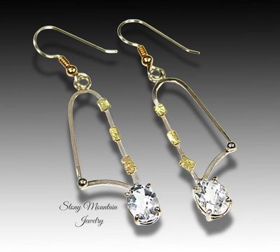 Alternate image for White Topaz Earrings, Modern Mixed Metal Designer Earrings, Contemporary Handmade Artisan Statement Earrings