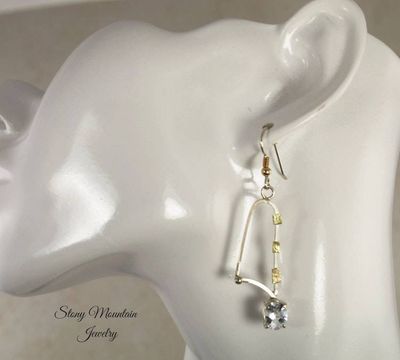 Alternate image for White Topaz Earrings, Modern Mixed Metal Designer Earrings, Contemporary Handmade Artisan Statement Earrings