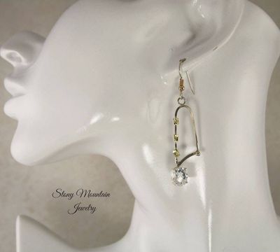 Alternate image for White Topaz Earrings, Modern Mixed Metal Designer Earrings, Contemporary Handmade Artisan Statement Earrings