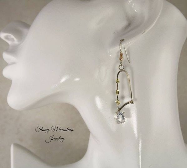 Alternate image for White Topaz Earrings, Modern Mixed Metal Designer Earrings, Contemporary Handmade Artisan Statement Earrings