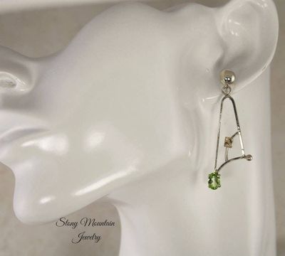 Alternate image for Peridot Earrings, Modern Mixed Metal Designer Earrings, Contemporary Handmade Artisan Statement Earrings