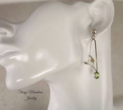 Alternate image for Peridot Earrings, Modern Mixed Metal Designer Earrings, Contemporary Handmade Artisan Statement Earrings