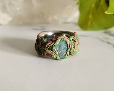 Alternate image for Emerald Leaf Polymer Clay and Stainless Steel Ring